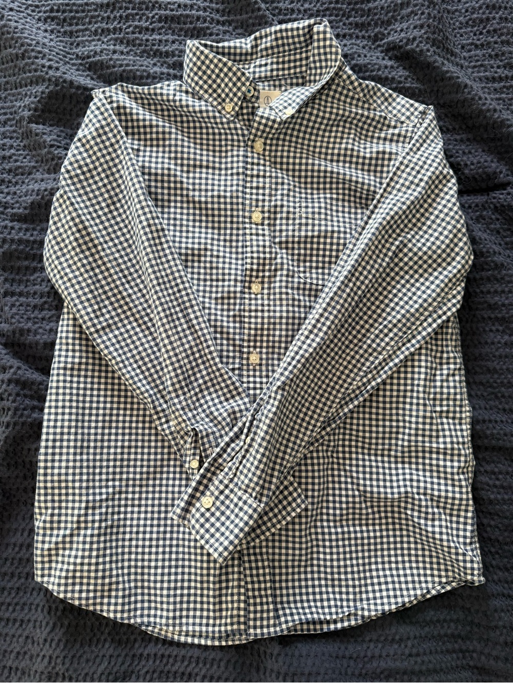 Boy’s Navy and White Gingham Button-Down Shirt- 14-16